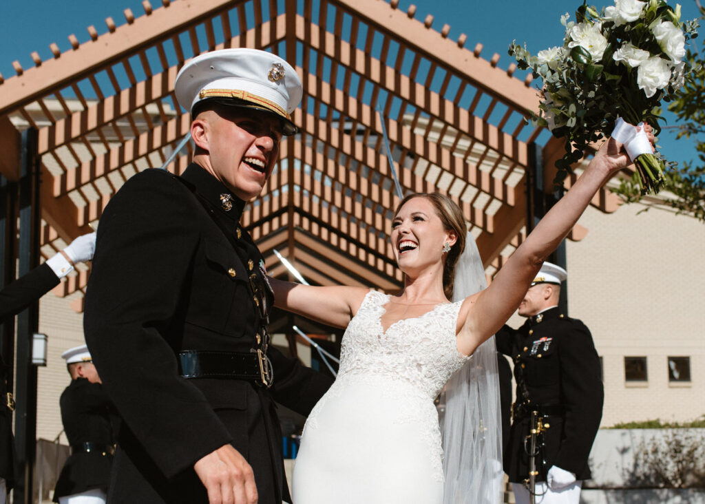 A couple celebrating their new marriage at this Del Mar wedding.